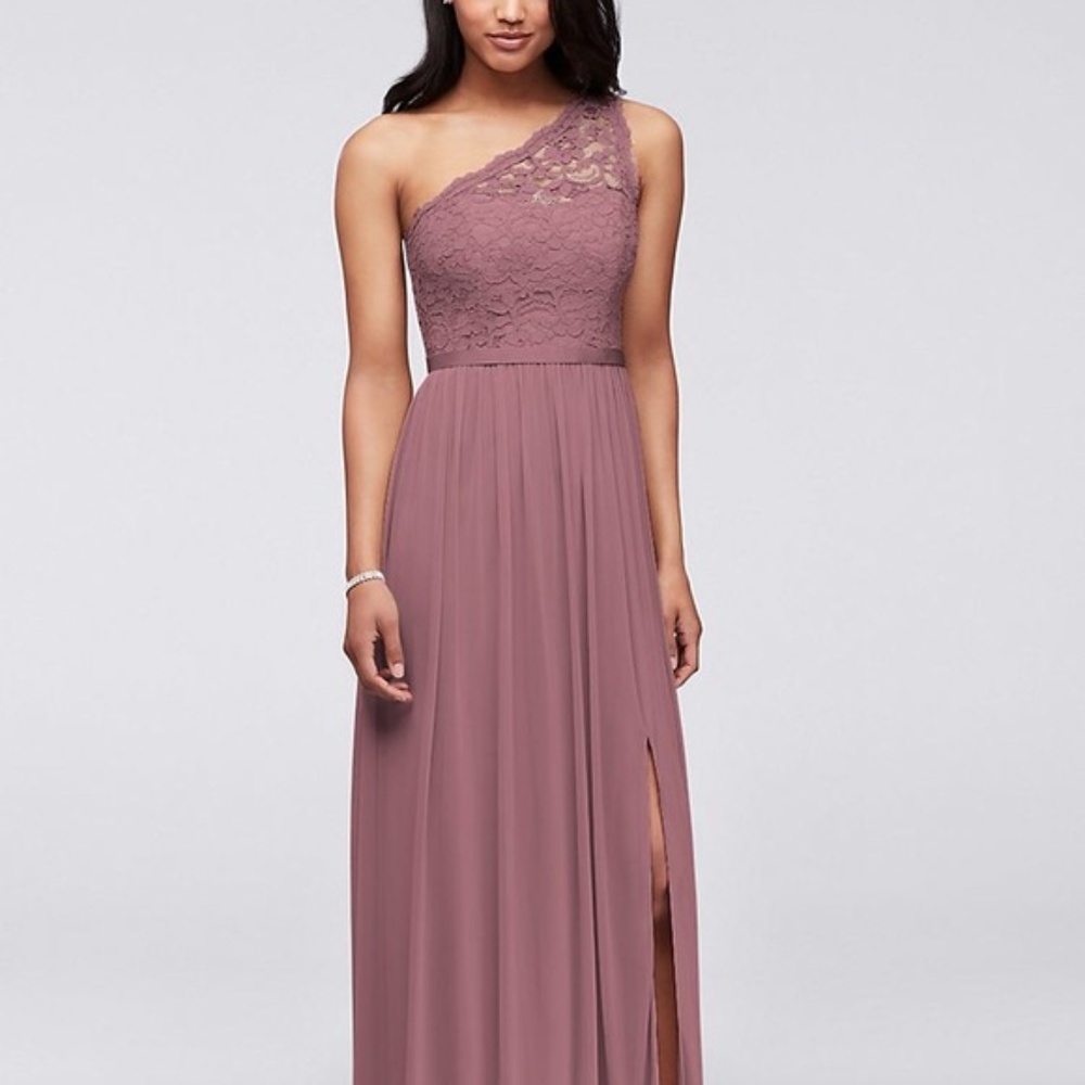 David's Bridal Quartz One Shoulder Lace Dress